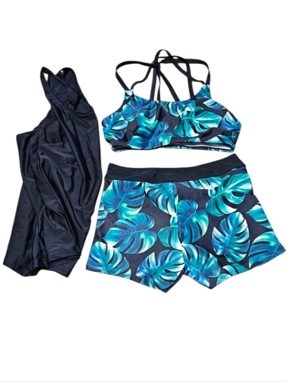 NWT 3pc Women's Yonique Tropical Leaf Swimsuit Set